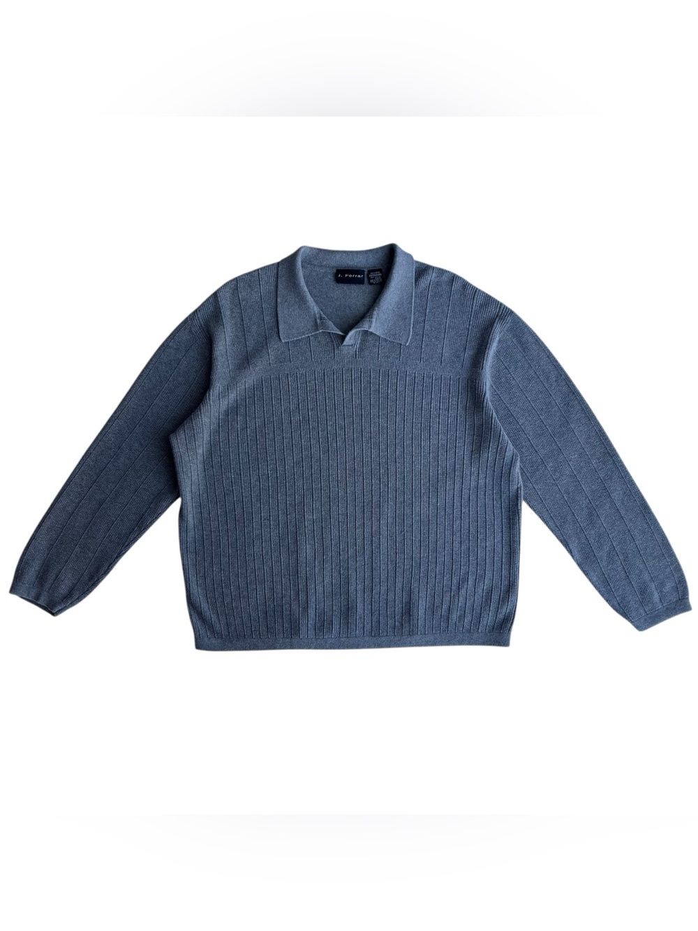 90s Y2K J. Ferrar Men’s 2XL Gray Collared Knit Sweater 100% Cotton Cabincore